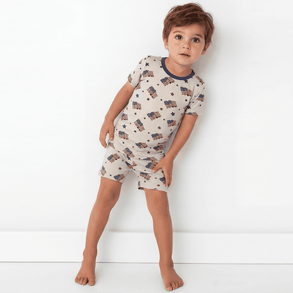 4th Of July Flag Stars Bamboo Shorts Kids Pajama Sets
