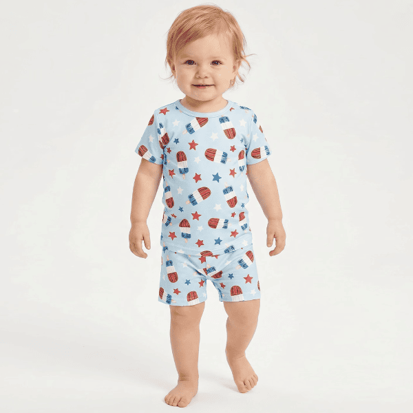 4th Of July Ice Cream Star Bamboo Summer Pajama Shorts Set
