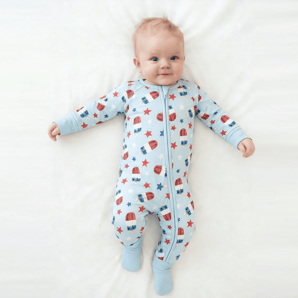 4th Of July Ice Cream Star Bamboo Zipper Romper Pajamas
