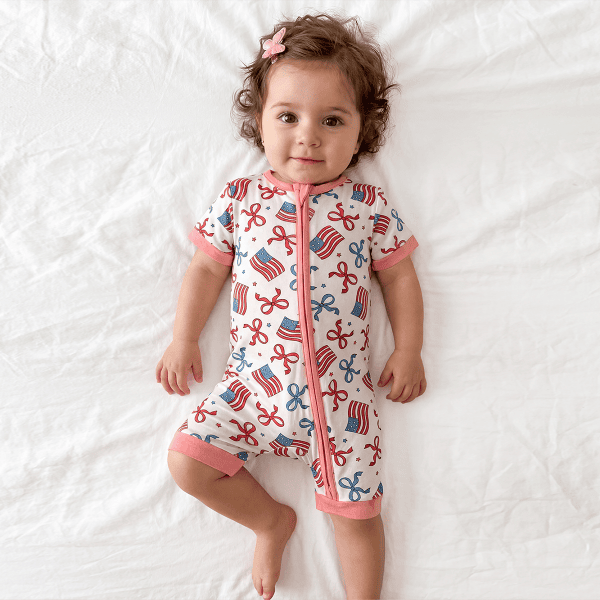 4th of July Bow Flag Bamboo Short Bamboo Zippy Baby Romper