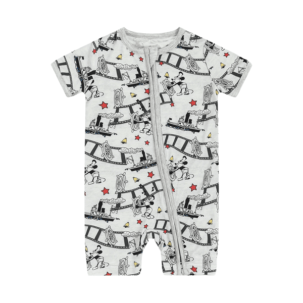 Mickey Mouse Cruise Ship Printing Bamboo Short Sleeve Zipper