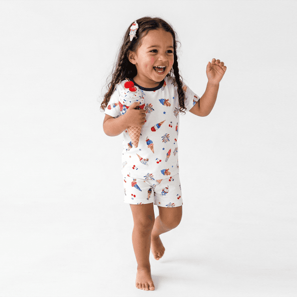 4th of July Ice Cream and Fireworks Bamboo Two-Piece Pajama Short Sleeve Set