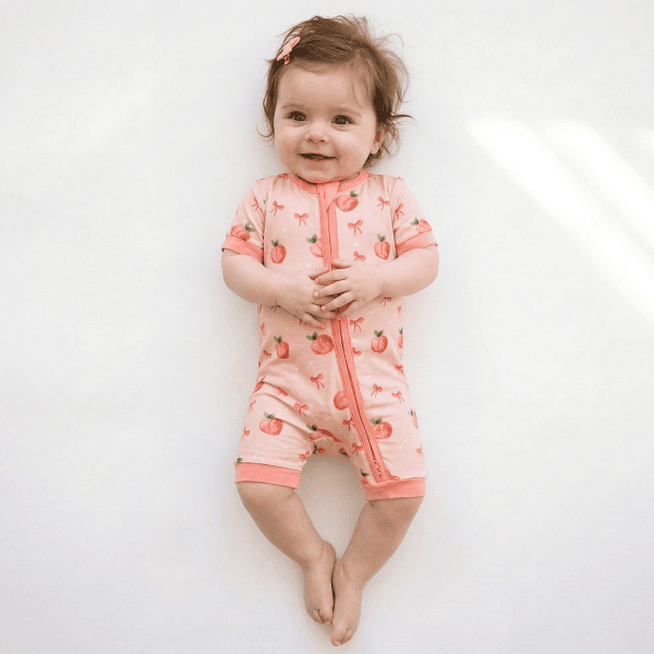 Peach Bow Bamboo Bamboo Short Bamboo Zippy Baby Romper