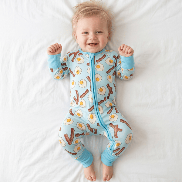 Bacon and Eggs Bamboo Zipper Romper Pajamas
