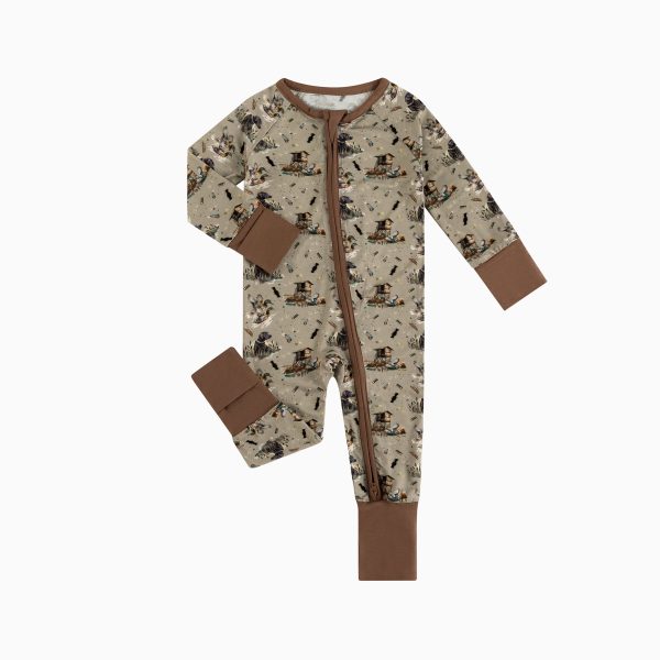 Thatched cottage and rural dog Bamboo Zipper Romper Pajamas