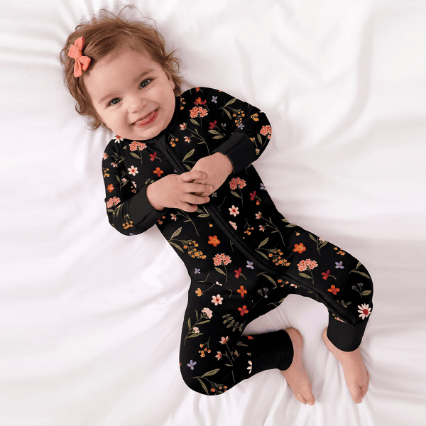Midnight Wildflower Floral Fantasy Bamboo Zipper Romper Pajamas