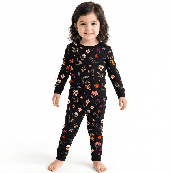 Midnight Wildflower Floral Fantasy Kids Bamboo Two-Piece Pajama Set