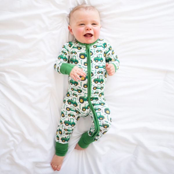 Truck Green Bamboo Zipper Romper Pajamas