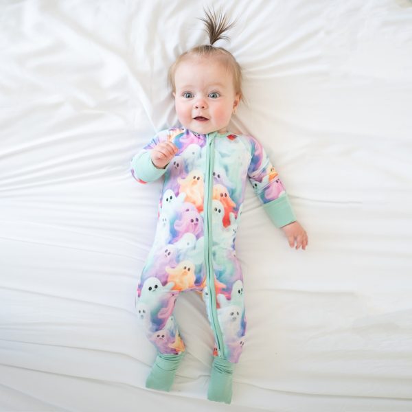 Halloween Rainbow Ghost Baby Bamboo Zipper Romper Pajamas