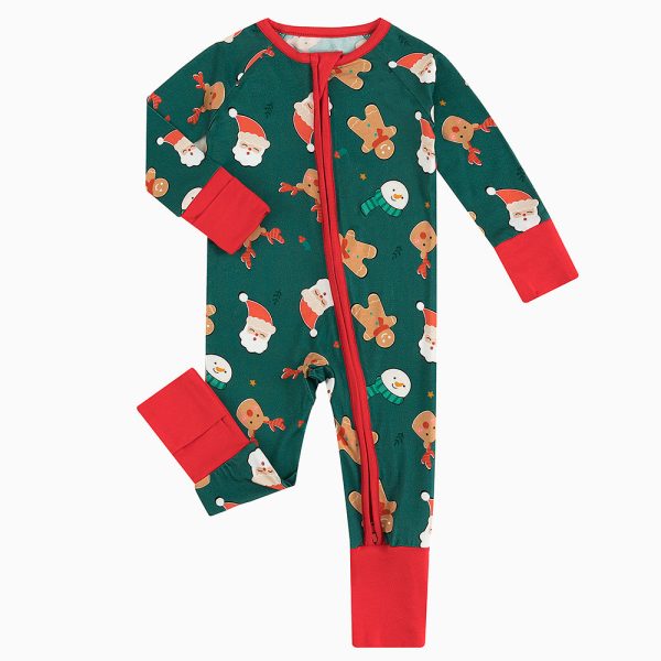 Christmas Santa Gingerbread Man Baby Bamboo Zipper Romper Pajamas