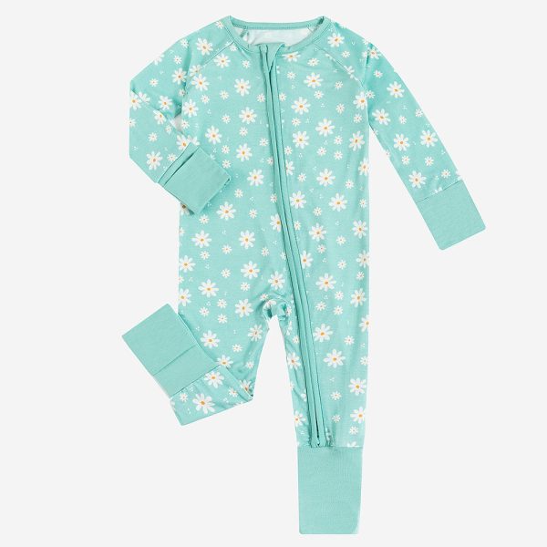 White Daisy Baby Bamboo Zipper Romper Pajamas