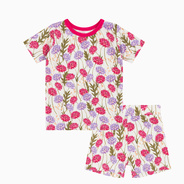 Flowers Leaves Bamboo Kid Short Two-Piece Pajama Set