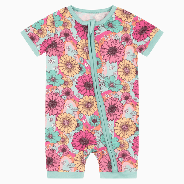 Flowers Colorful Bamboo Baby Short Zippy Pajama