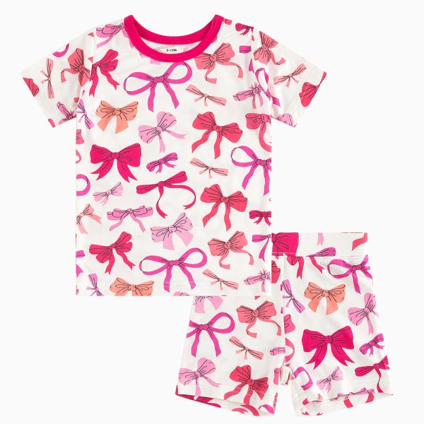 Pink Bow Bamboo Shorts Kids Pajama Sets