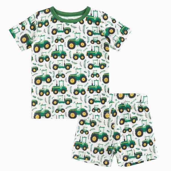 Truck Green Kids Bamboo Two-Piece Pajama Short Sleeve Set
