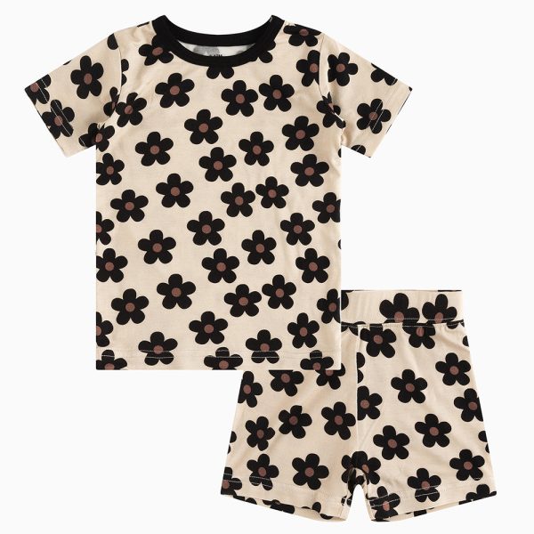 Black Daisy Bamboo Summer Pajama Shorts Set