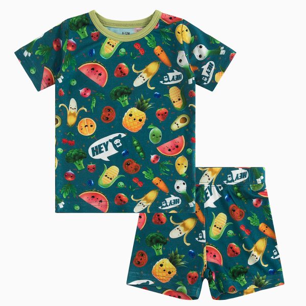 Fruits Vegetables Bamboo Summer Pajama Shorts Set