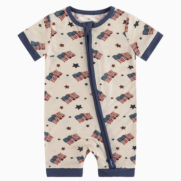 4th Of July Flag Stars Bamboo Short Bamboo Zippy Baby Romper