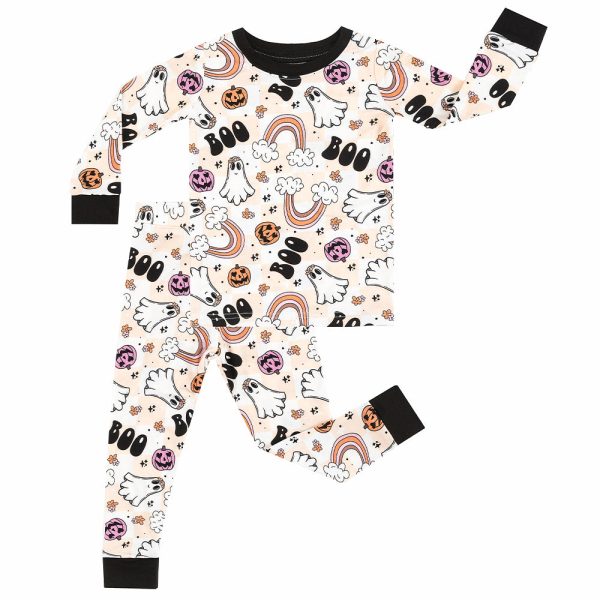 Halloween Pumpkin Ghost Rainbow Bamboo Long Sleeve Pajama Set