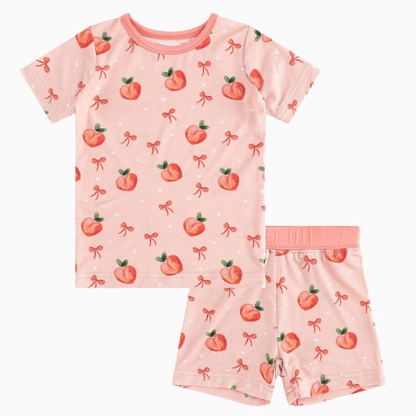 Peach Bow Bamboo Shorts Kids Pajama Sets