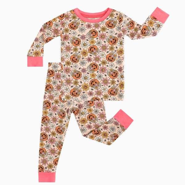 Halloween Pumpkins Flowers Bamboo Long Sleeve Pajama Set