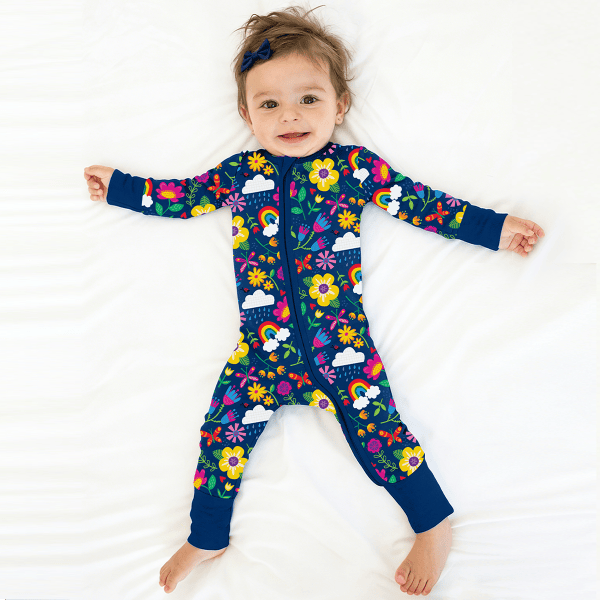 Sunny Rainbow Garden and Playful Petals Bamboo Zipper Romper Pajamas