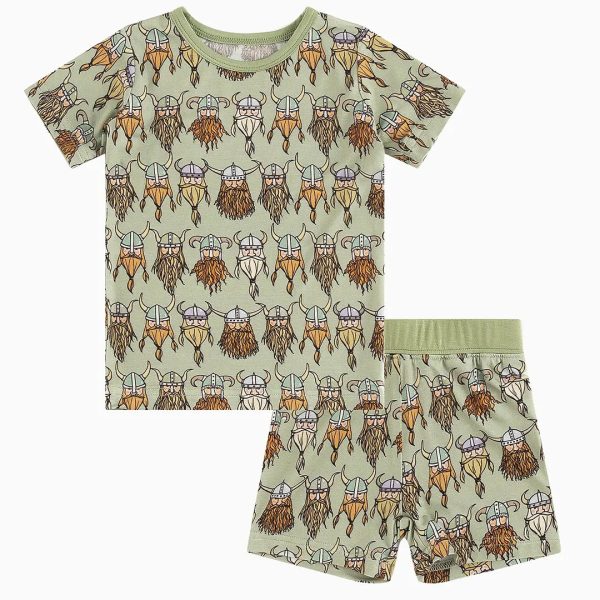 Nordic Dreams Grass Green Pattern Bamboo Summer Pajama Shorts Set